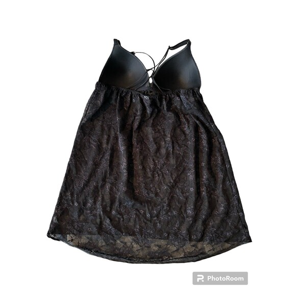 Black Sheer Mesh Lace Padded Lingerie Padded Mini Slip Dress M - Picture 2 of 7